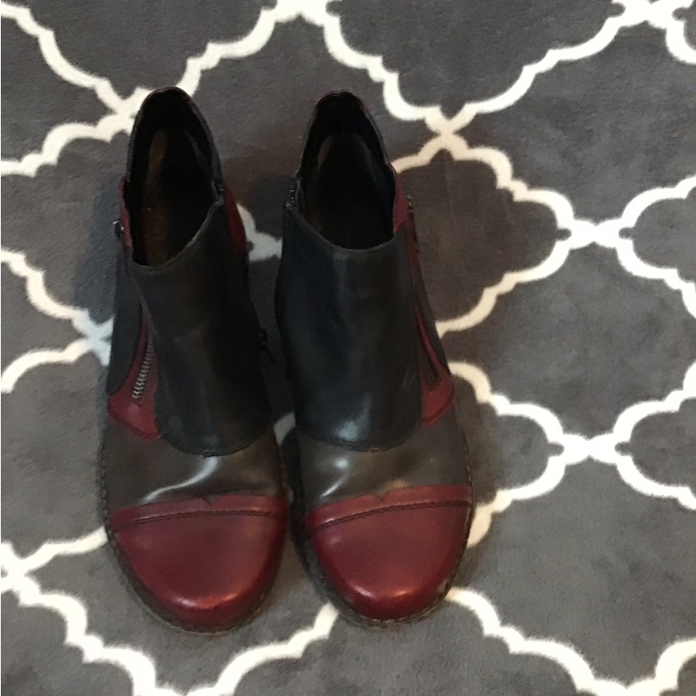 Remote Red Wine/Gray/Black Leather Ankle Boots 38